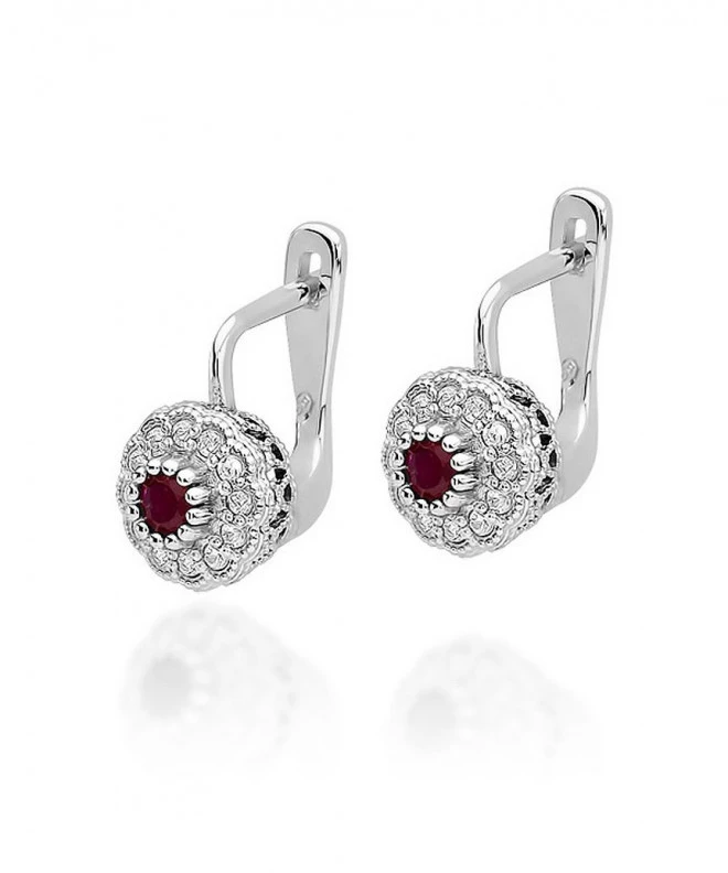 Kolczyki Bonore z białego złota próby 585 z rubinem 0,15 ct 128827