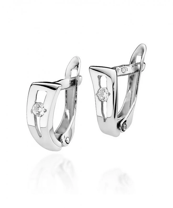 Kolczyki Bonore z białego złota próby 585 z diamentem 0,04 ct 128725