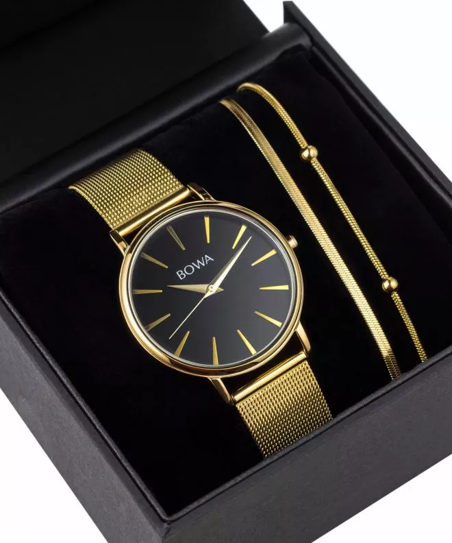 Zegarek damski BOWA Praha Black-Gold Mesh 38 Gift Set PH384-84-184M-419-01