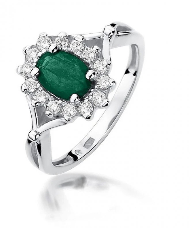 Pierścionek Bonore z białego złota próby 585 ze szmaragdem 0,8 ct 124451