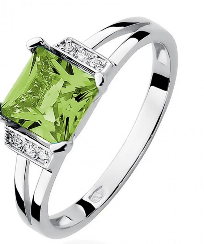 Pierścionek Bonore z białego złota próby 585 z oliwinem 1,1 ct 120334