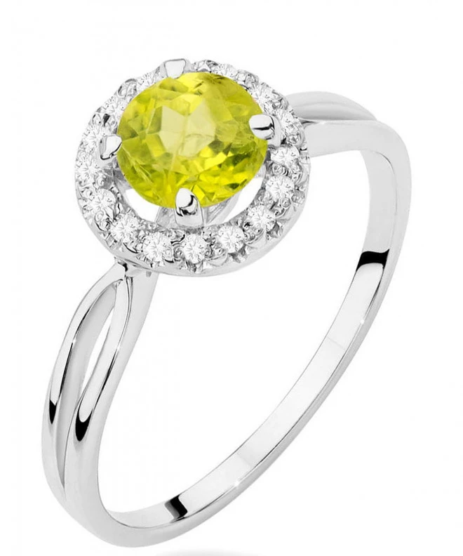 Pierścionek Bonore z białego złota próby 585 z oliwinem 0,9 ct 120335