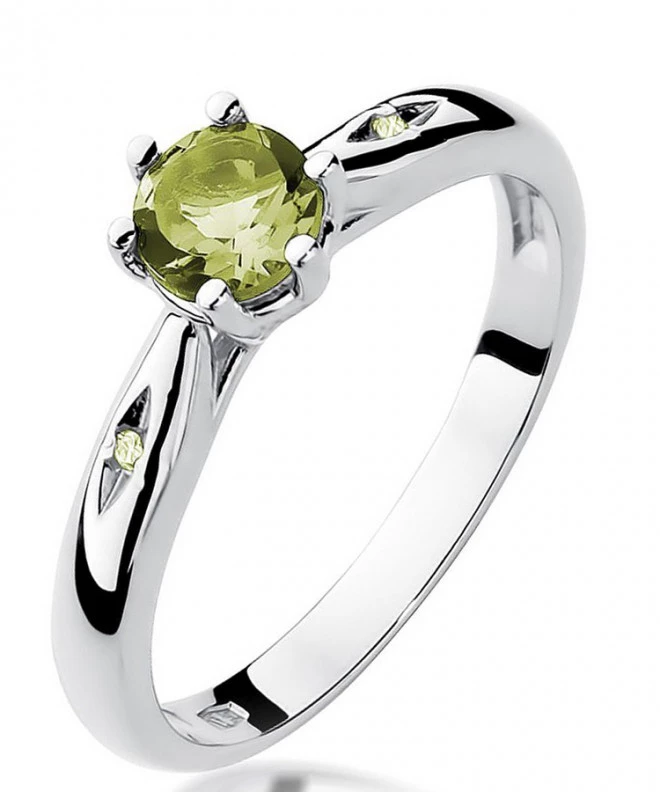 Pierścionek Bonore z białego złota próby 585 z oliwinem 0,6 ct 120329