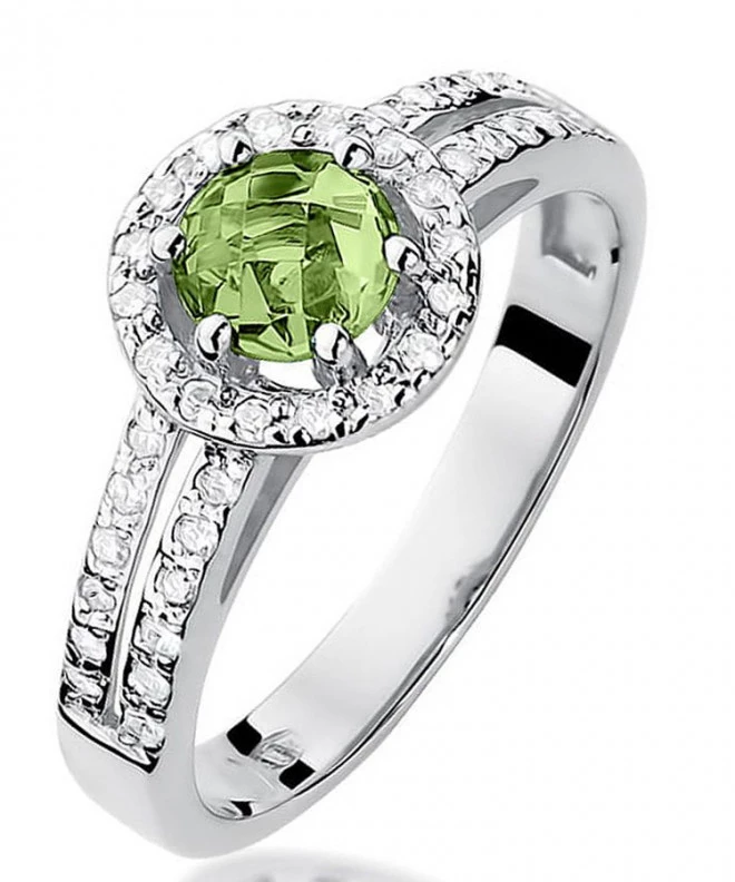 Pierścionek Bonore z białego złota próby 585 z oliwinem 0,6 ct 120333