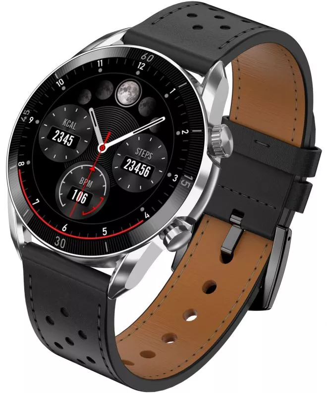 Smartwatch męski Garett V10 Silver-black Leather 5904238485590