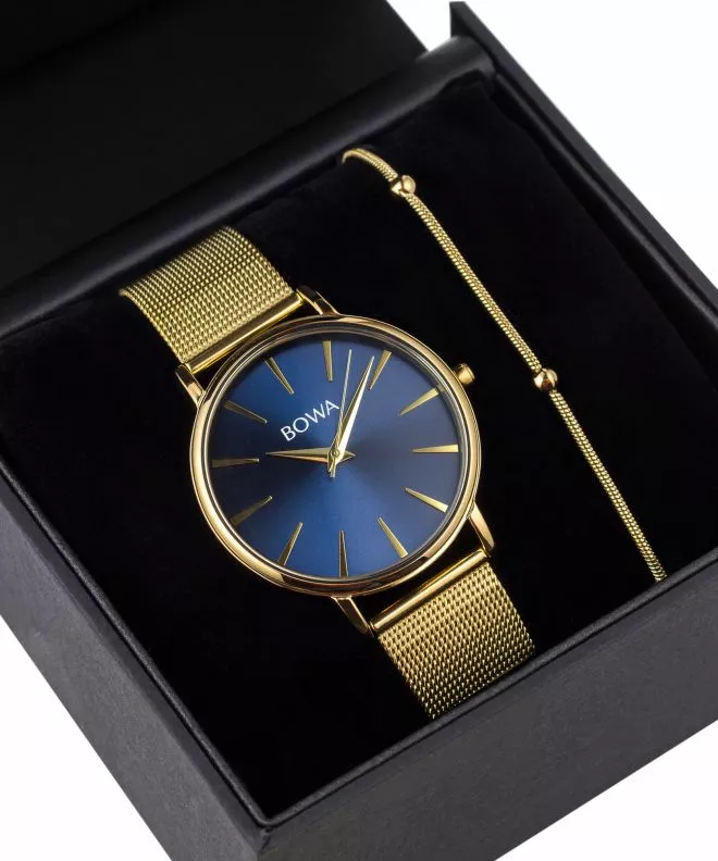 Zegarek damski BOWA Praha Navy Blue-Gold Mesh 38 Gift Set PH384-34-184M-419-04