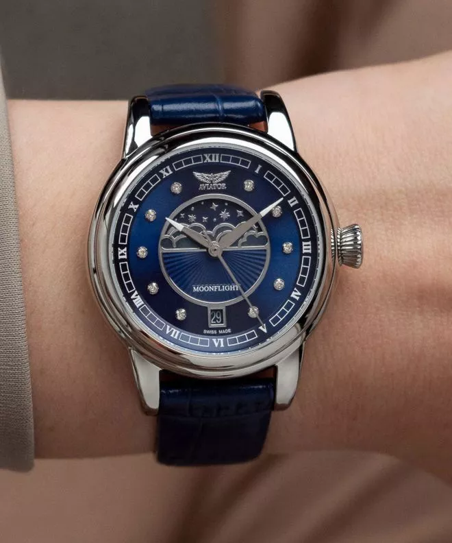 Zegarek damski Aviator Douglas Moonflight Blue Diamonds Limited Edition V.1.33.0.379.4