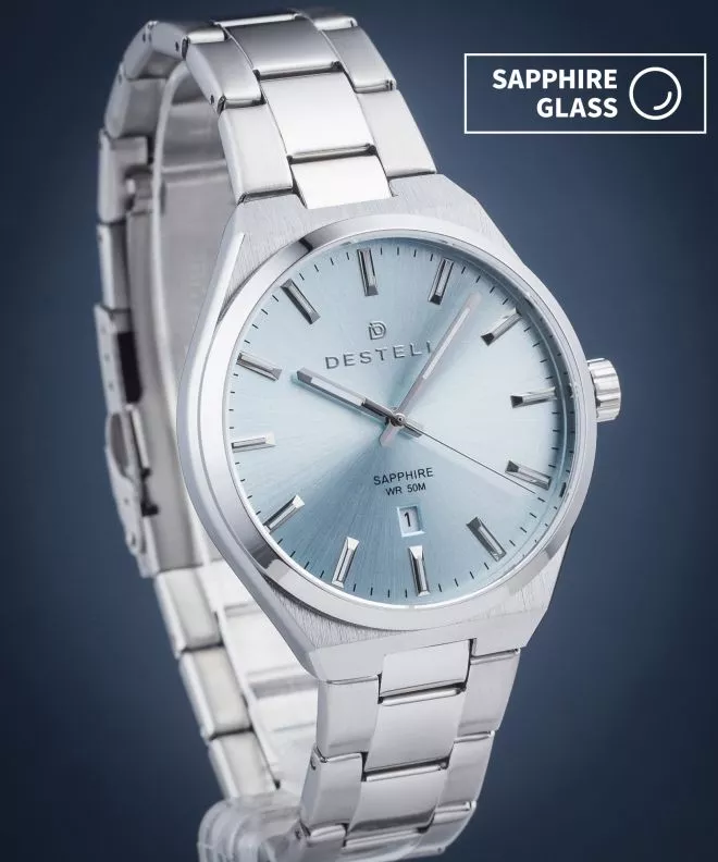 Zegarek męski DESTELL Aries Ice Blue Silver Steel Sapphire AR405-95-205S