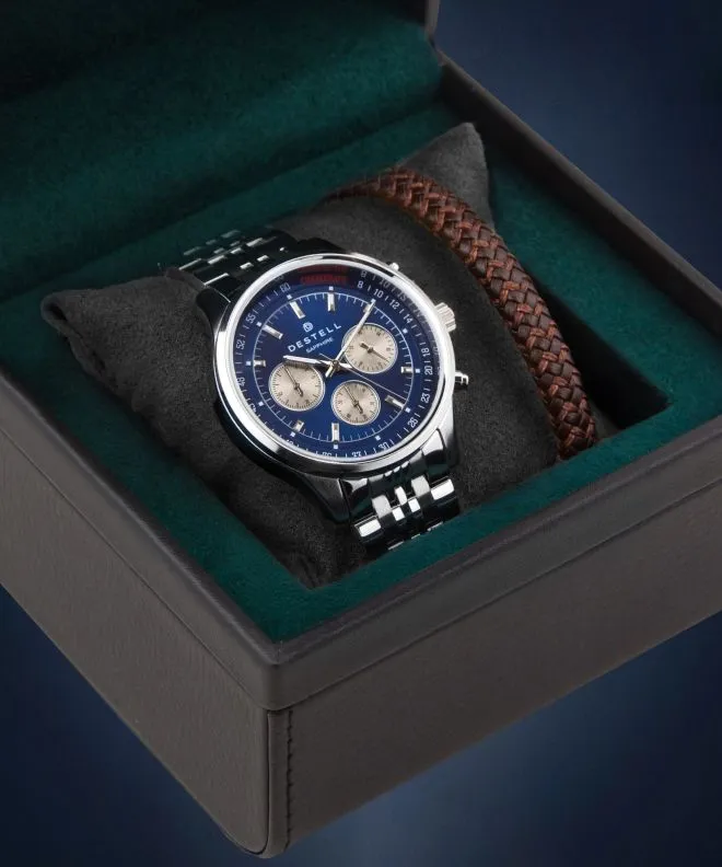 Zegarek męski DESTELL Circinus Blue Silver Steel Chronograph Sapphire Gift Set CR415-35-205J-9520-02