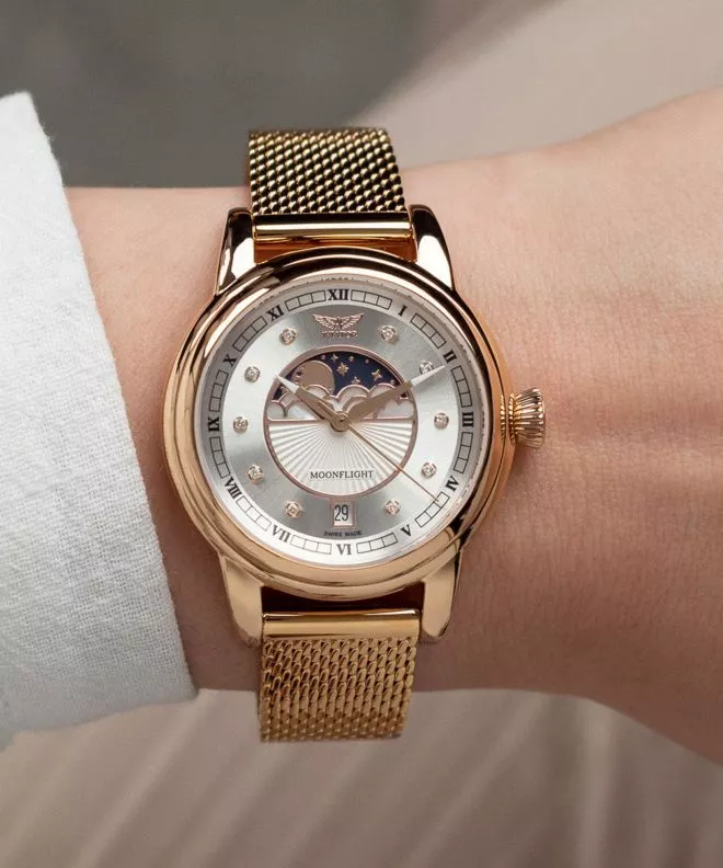 Zegarek damski Aviator Douglas Moonflight Silver Diamonds Limited Edition V.1.33.2.382.5