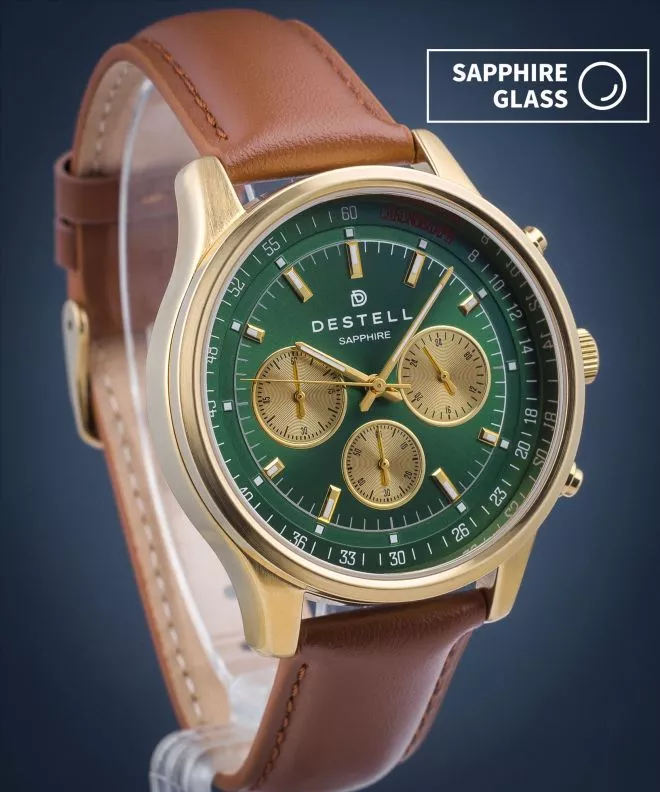 Zegarek męski DESTELL Circinus Green Gold Brown Leather Chronograph Sapphire CR414-04-209L