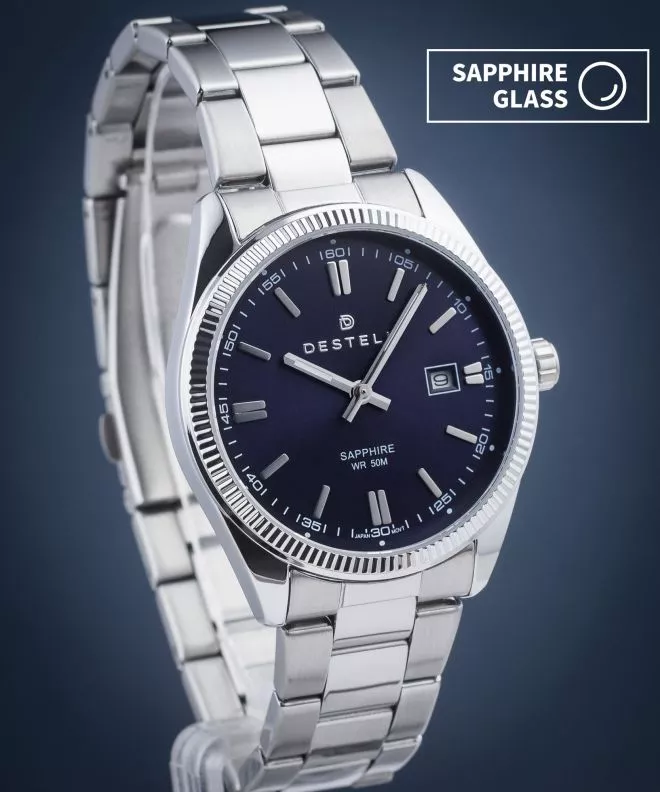 Zegarek męski DESTELL Loup Blue Silver Steel Sapphire LU3855-35-205S