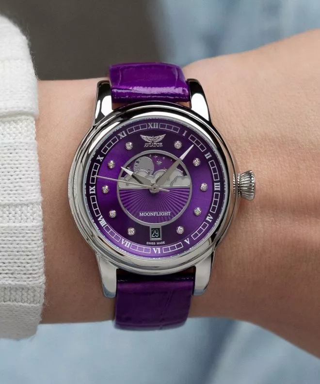 Zegarek damski Aviator Douglas Moonflight Purple Diamonds Limited Edition V.1.33.0.361.4
