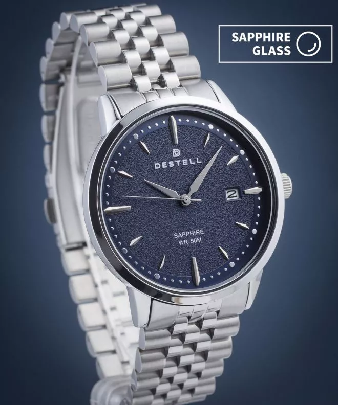 Zegarek męski DESTELL Pictor Blue Silver Steel Sapphire PT405-35-205J