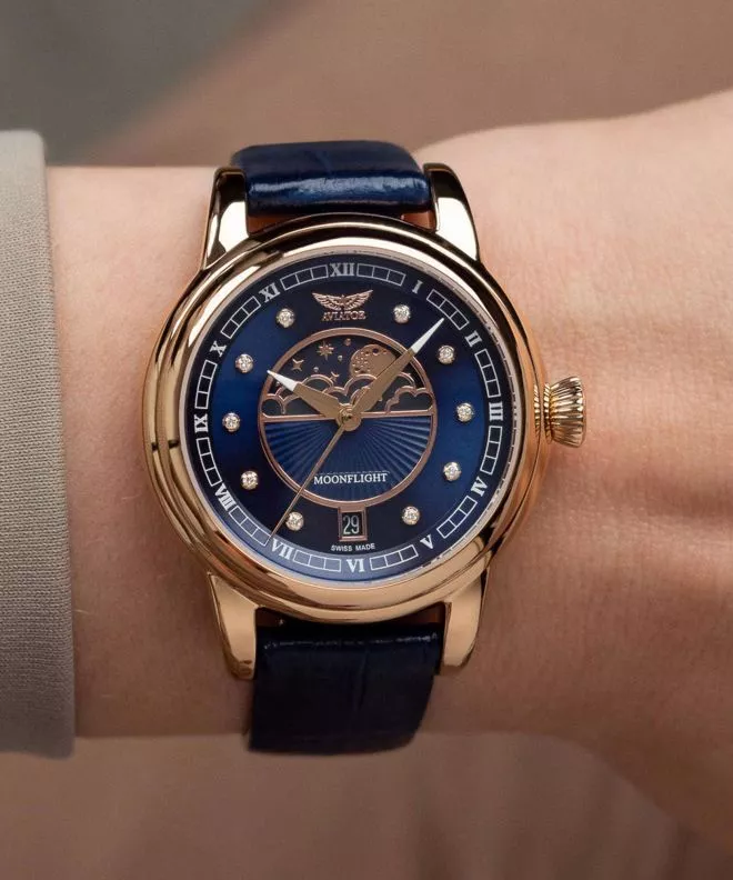 Zegarek damski Aviator Douglas Moonflight Blue Diamonds Limited Edition V.1.33.2.380.4