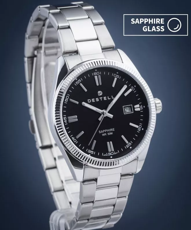 Zegarek męski DESTELL Loup Black Silver Steel Sapphire LU3855-15-205S