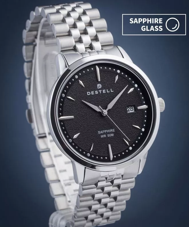 Zegarek męski DESTELL Pictor Black Silver Steel Sapphire PT405-15-205J