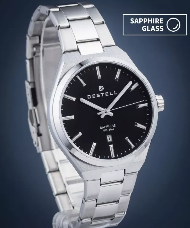 Zegarek męski DESTELL Aries Black Silver Steel Sapphire AR405-15-205S