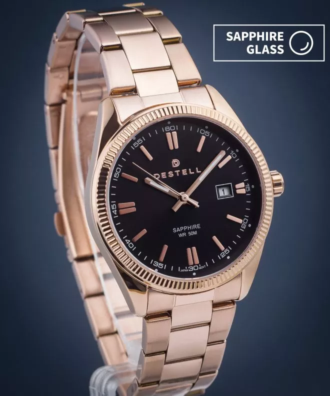 Zegarek męski DESTELL Loup Black Rose Gold Steel Sapphire LU3857-17-207S