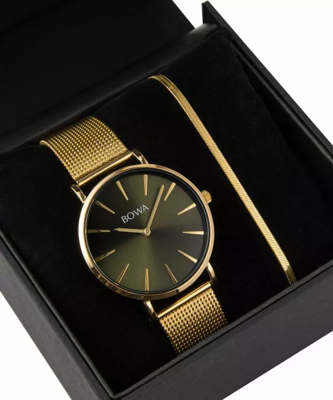 BOWA New York Green-Gold Mesh 38 Gift Set (zegarek + bransoletka) NY384-04-184M-419-03