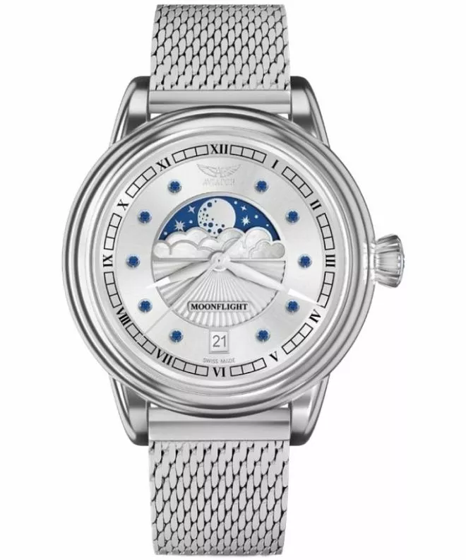 Zegarek damski Aviator Moonflight Gemstone Edition Silver Blue Sapphire Limited Edition V.1.33.0.415.5