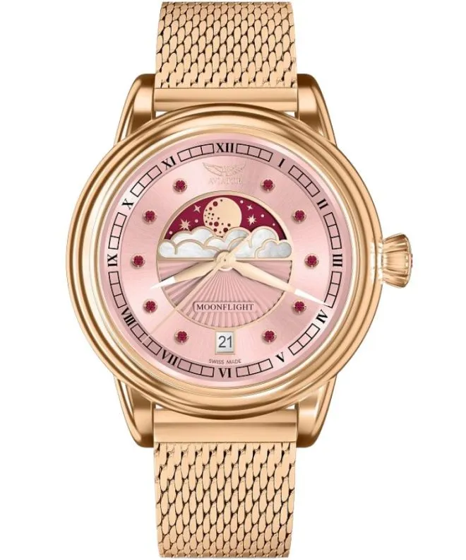 Zegarek damski Aviator Moonflight Gemstone Edition Pink Red Ruby Limited Edition V.1.33.2.418.5