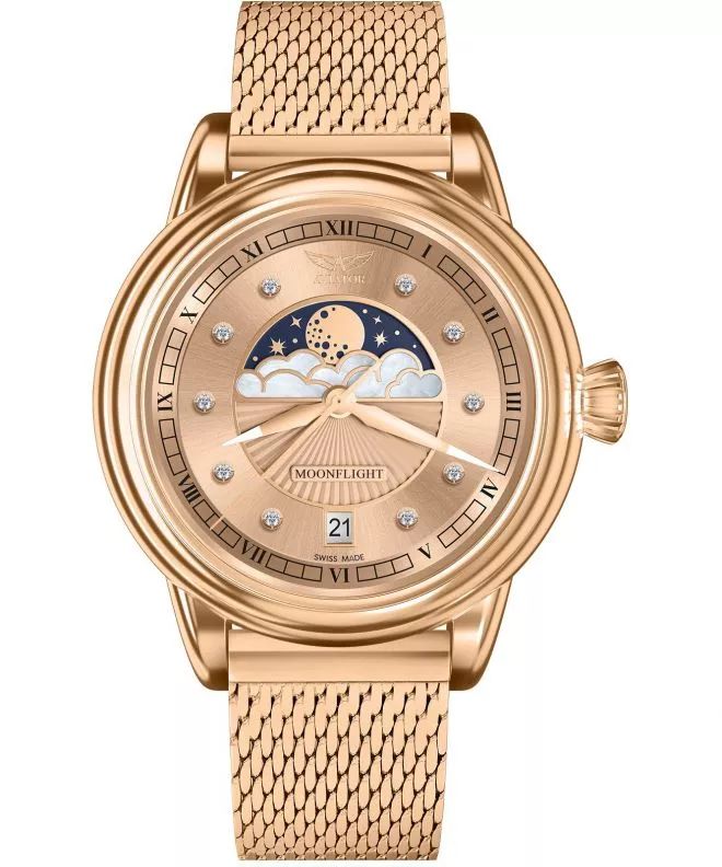 Zegarek damski Aviator Douglas Moonflight Rose Gold Diamonds Limited Edition V.1.33.2.383.5