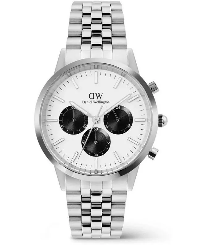 Zegarek męski Daniel Wellington Iconic Arch 5-Link Off- White Panda Silver Chronograph DW00100872