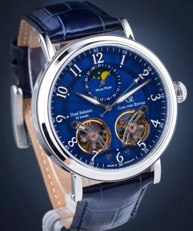 Orologio Automatico Uomo Carl Von Zeyten Calw - Cassa Acciaio 316L 45mm, Cinturino Pelle Marrone, Doppio Fuso Orario, Made In Germany