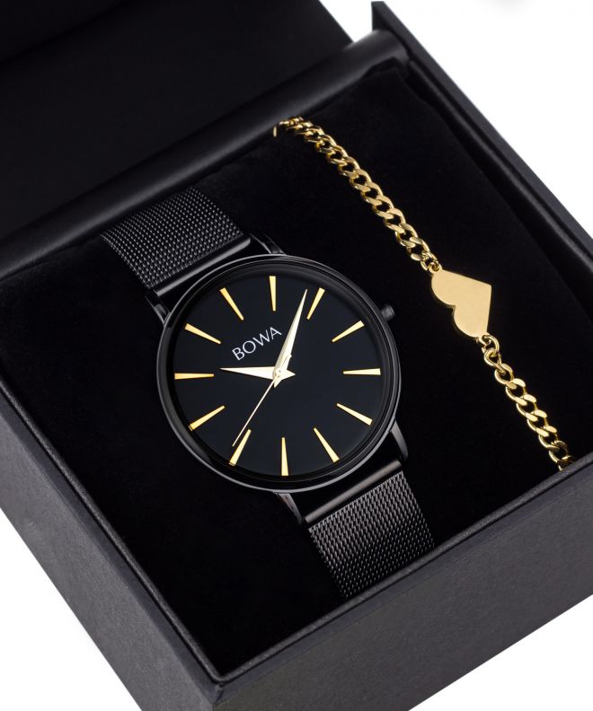 Zegarek damski BOWA Praha Black-Gold Mesh 38 Gift Set PH381-84-181M-419-02