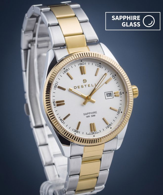 Zegarek męski DESTELL Loup White Silver-Gold Steel Sapphire LU38554-24-2054S