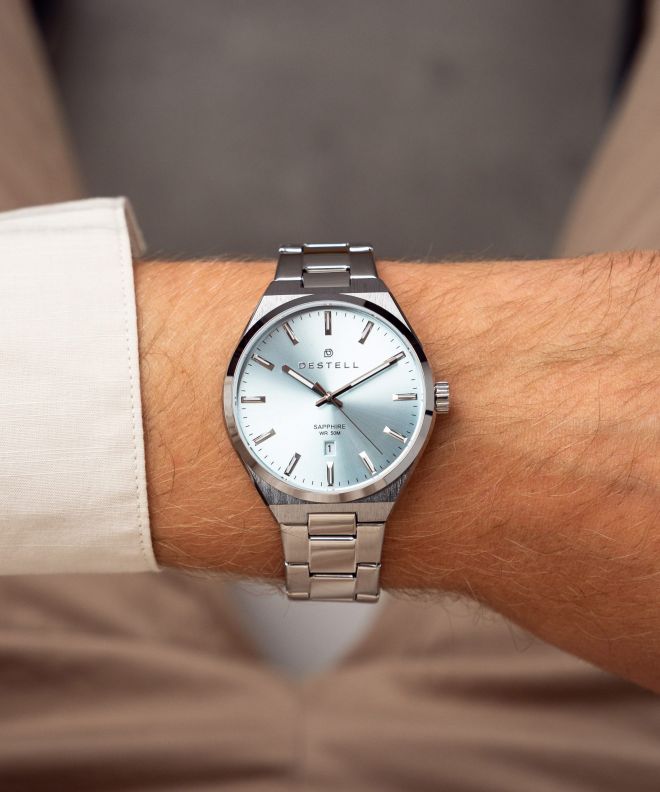 Zegarek męski DESTELL Aries Ice Blue Silver Steel Sapphire