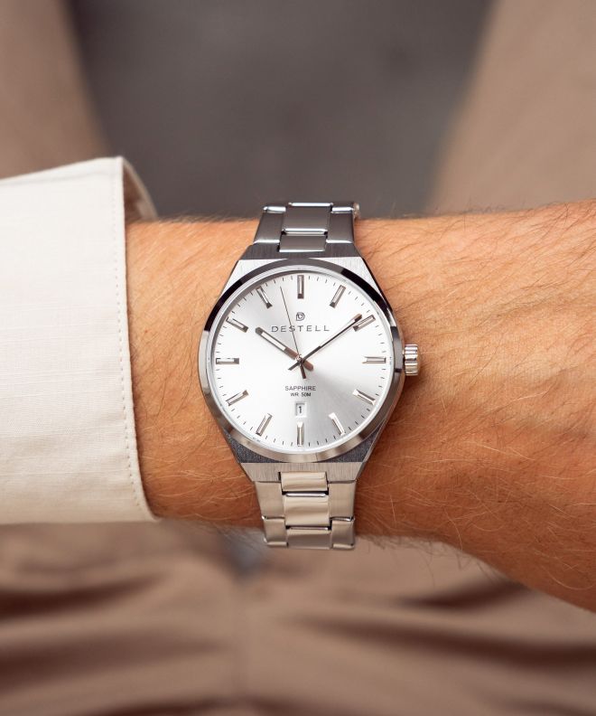 Zegarek męski DESTELL Aries Full Silver Steel Sapphire