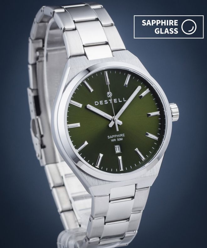 Zegarek męski DESTELL Aries Green Silver Steel Sapphire AR405-05-205S