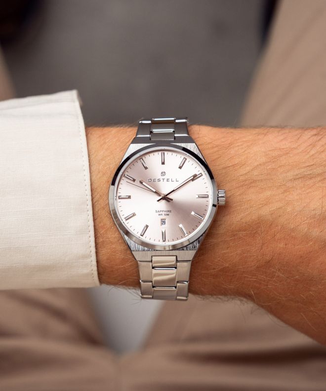 Zegarek męski DESTELL Aries Pink Silver Steel Sapphire