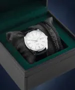 Zegarek męski DESTELL Loup White Silver Black Leather Sapphire Gift Set