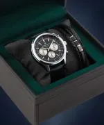 Zegarek męski DESTELL Circinus Black Silver Leather Chronograph Sapphire Gift Set