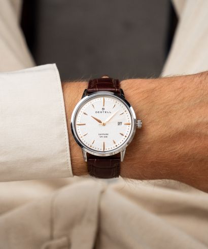 Zegarek męski DESTELL Pictor Silver Brown Leather Sapphire