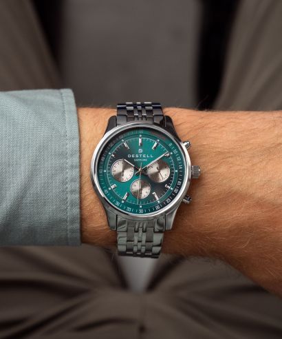Zegarek męski DESTELL Circinus Green Silver Steel Chronograph Sapphire
