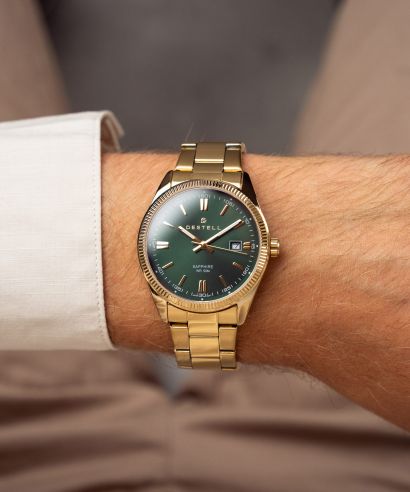 Zegarek męski DESTELL Loup Green Gold Steel Sapphire