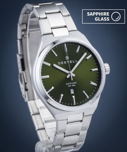 Zegarek męski DESTELL Aries Green Silver Steel Sapphire