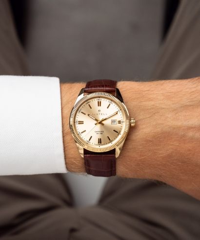 Zegarek męski DESTELL Loup Gold Brown Leather Sapphire