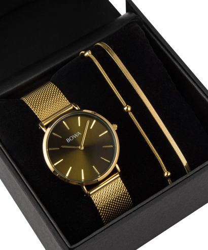 BOWA New York Petite Green-Gold Mesh 34 Gift Set (zegarek + bransoletka)
