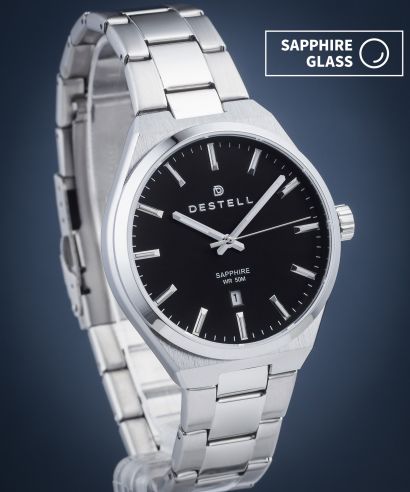 Zegarek męski DESTELL Aries Black Silver Steel Sapphire