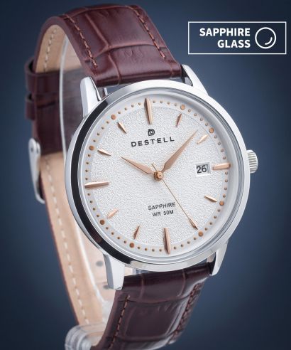 Zegarek męski DESTELL Pictor Silver Brown Leather Sapphire
