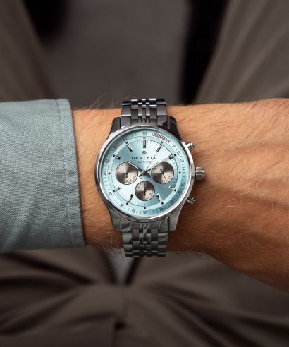Zegarek męski DESTELL Circinus Ice Blue Silver Steel Chronograph Sapphire