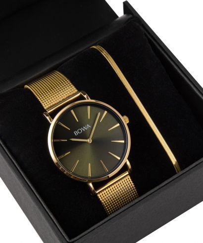 BOWA New York Green-Gold Mesh 38 Gift Set (zegarek + bransoletka)