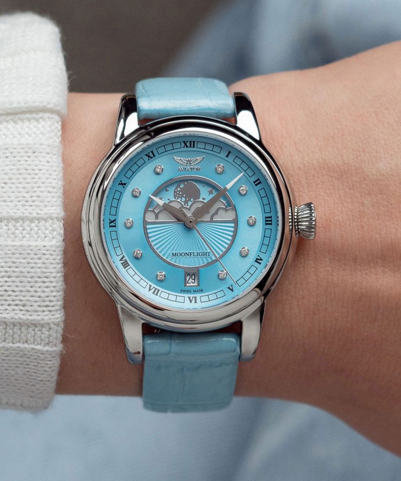 Zegarek damski Aviator Douglas Moonflight Ice Blue Diamonds Limited Edition