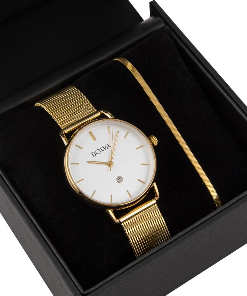 BOWA Milan White-Gold Mesh 34 Gift Set (zegarek + bransoletka)