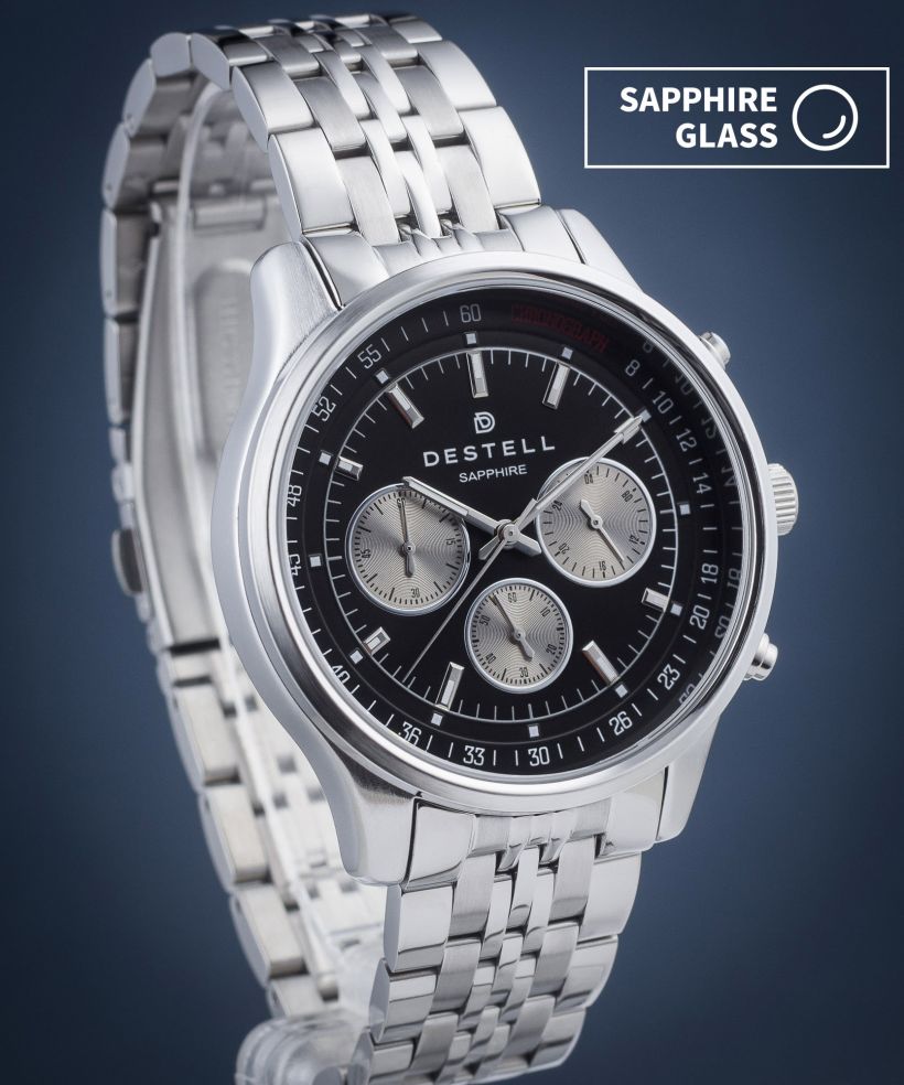 Zegarek męski DESTELL Circinus Black Silver Steel Chronograph Sapphire